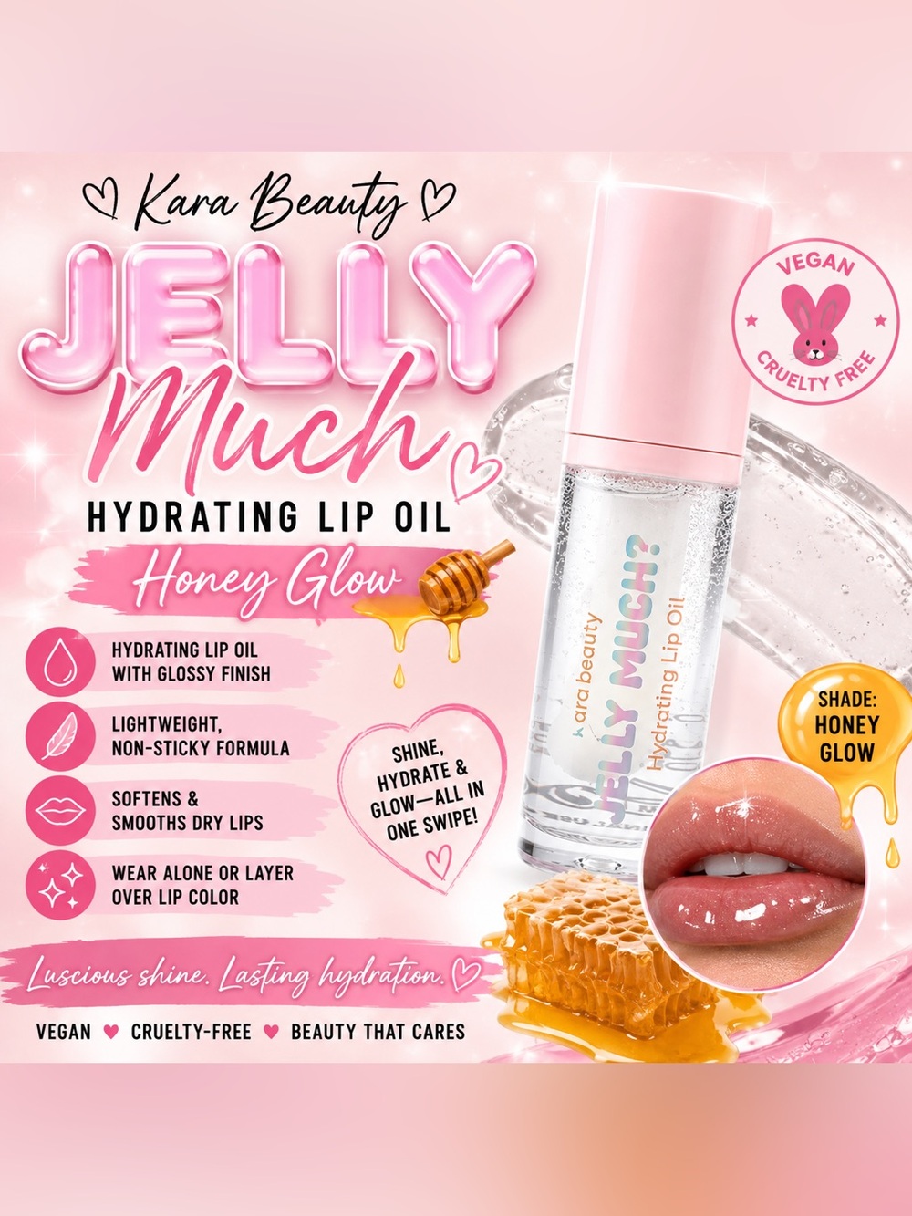 Kara Beauty Jelly Much Hydrating Lip Oil Honey Glow – NEW